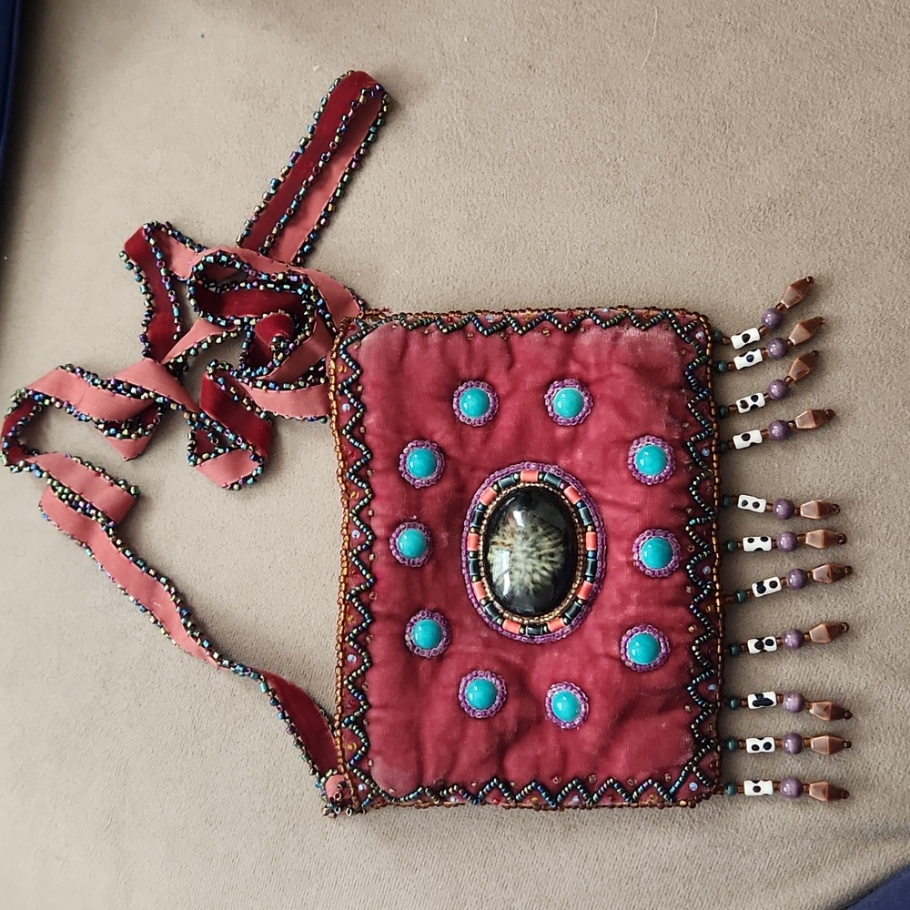 Boho 100% Silk Velvet & Beads Crossbody Mini Bag/Purse